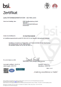 BSI-Zertifikat Qualitätsmanagementsystem ISO 9001:2015